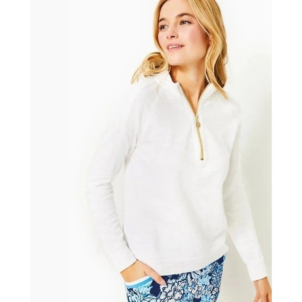 Lilly Pulitzer Luxletic Ashlee Half-Zip Pullover Top Sweatshirt Cotton M 288291